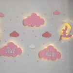 Çocuk Odası Ahşap Dekoratif 5'li Gece Lambası Ledli Aydınlatma Ve Midi Bulutlar