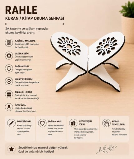 Ahşap rahle modeli, Kuran okuma sehpası ve Kurana geçiş hediyesi tasarımı