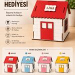 İsme özel ev kumbara modeli, çocuklar için ahşap karne hediyesi kumbara tasarımı