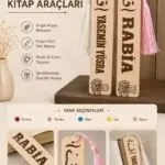 İsme özel ahşap kitap ayracı modeli, püsküllü kişiye özel isim yazılı kitap ayracı
