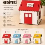 İsme özel ev kumbara modeli, çocuklar için ahşap karne hediyesi kumbara tasarımı